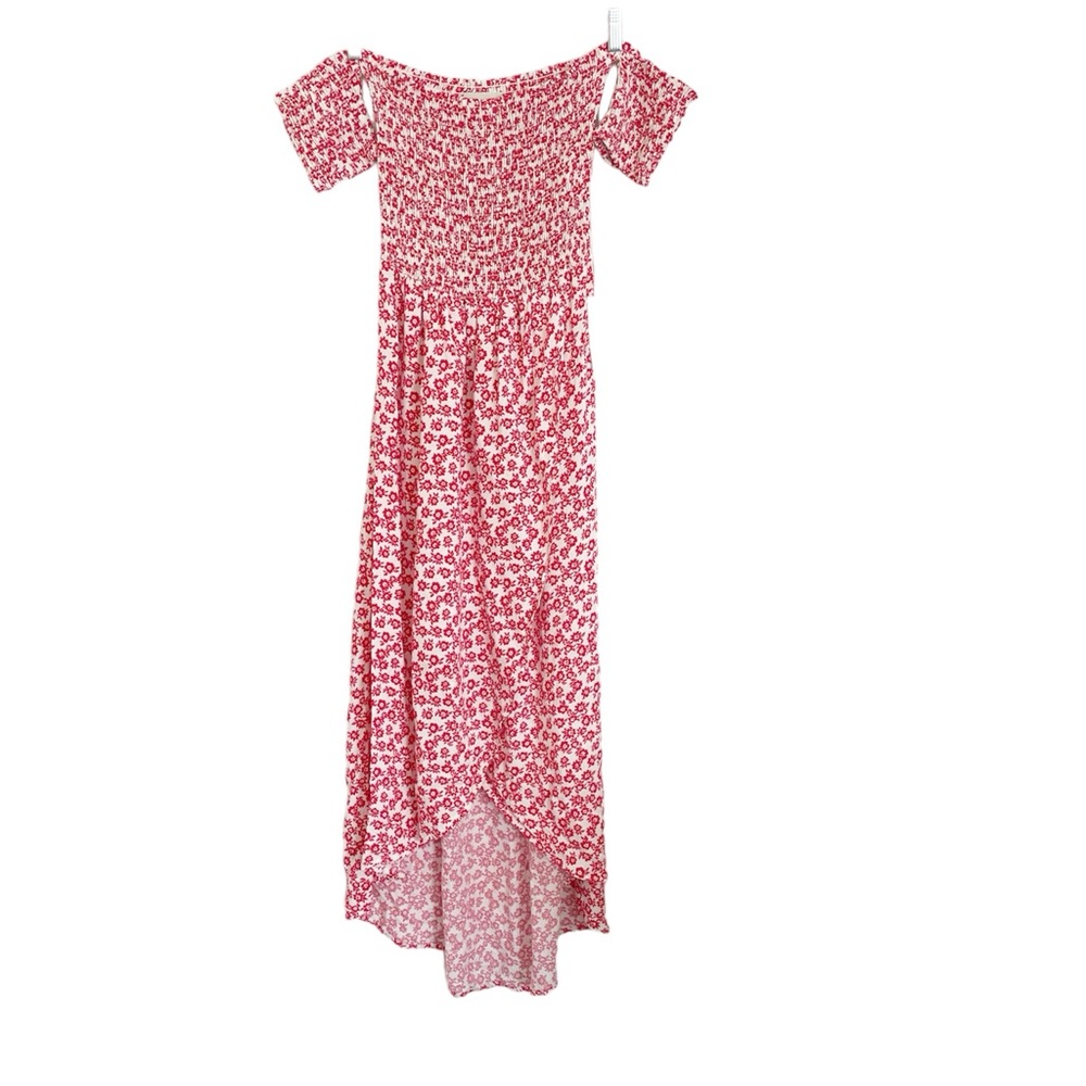 Lucy Love Tranquility Red Ditsy Floral Smocked Off the Shoulder Dress size L